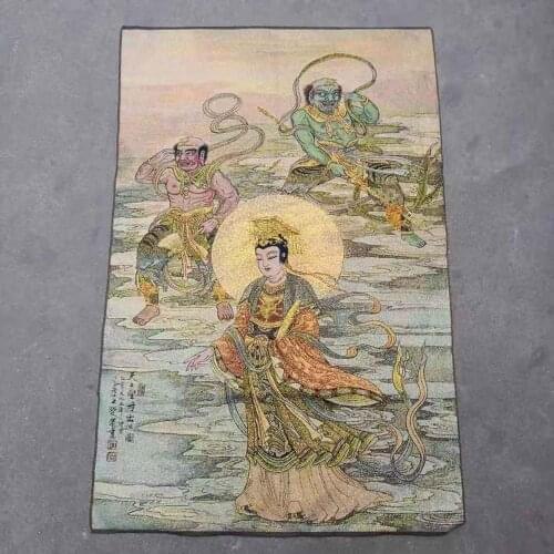 Antiques promotion religion Thangka antiques collection embroidery painting brocade painting Su embroidery heaven queen mother o