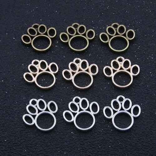 30PCS 16*17MM 3 Color Charms Hollow Out Bear Paw Sole Animal Pendant Metal Alloy For DIY Necklace Bracelet Earrings Making