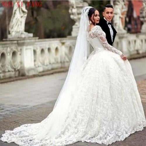 Long Sleeve Ball Gown Luxury Lace Wedding Dress Arabic Vintage Bridal Dress For Middle East Bridal Gowns Lace bruidsjurken