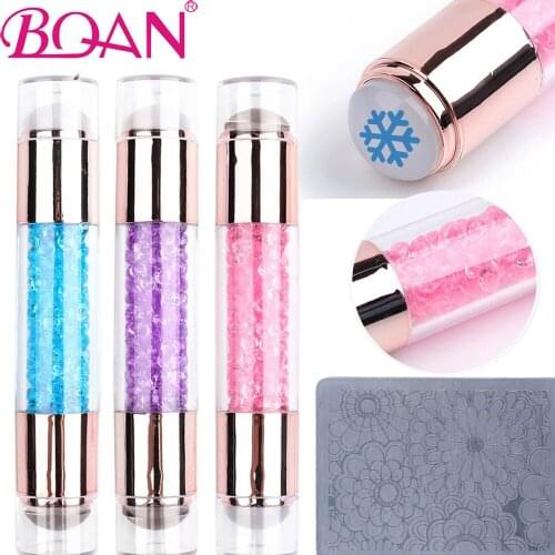 BQAM 1PC Crystal Double Head Nail Art Stamping Jelly Silicone Nail Stamper Seal Transparent Manicure Tools
