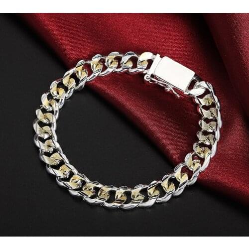 Hot classic Square buckle gold 10MM chain 925 sterling silver Bracelet for woman man Wedding party Holiday gifts fashion Jewelry