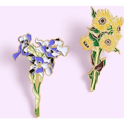 Cartoon Sunflower Iris Optimized Carved Enamel Pin Romantic Brooch Backpack Clothes Lapel Pin Animal Jewelry Gift for Friends