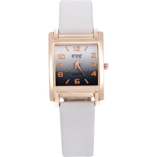 Exquisite Women Leather Belt Watch Rectangle Numeral Gradient Dial Watches Ladies Quartz Dress Bracelet Wristwatch