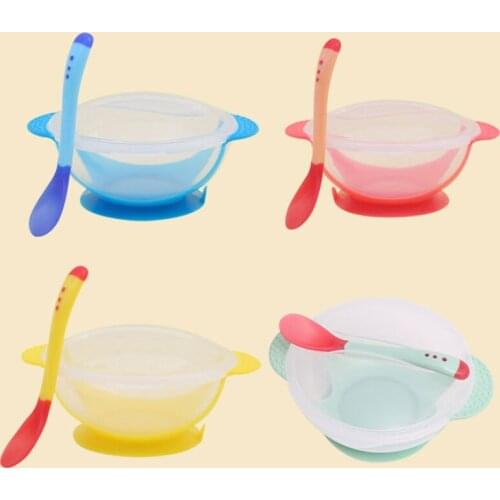 Baby bowl set training bowl induction temperature spoon set with lid learning bowl with suction cup children training tableware
