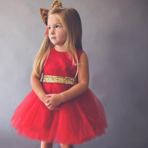 Baby Girl Tutu Tulle Dress Toddler Lace Children Princess Dress First Birthday Party Christening Gown Gold Sequined Bow