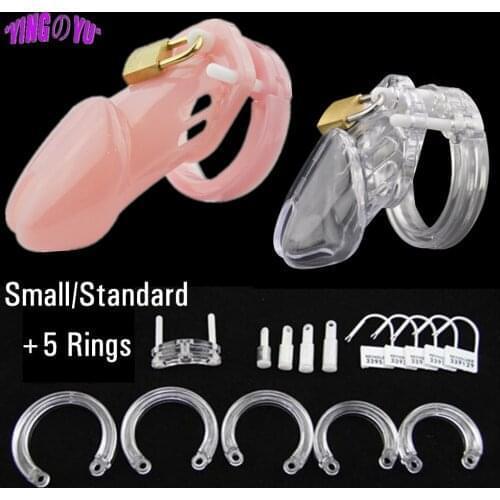 Small/Standard Male Chastity Device Penis Ring Cock Cage With 5 Size Rings Brass Lock Locking Number Tags Adult Sex Toys for Men