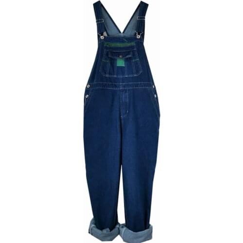 Oversized Large Size 28-50 Loose Overalls Men Bib Jeans Straight Workwear Denim Jumpsuits Wide Leg Pants Blue Coverall Trousers