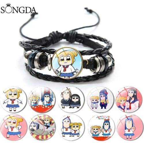 Anime POP TEAM EPIC Leather Bracelet POP And PIPI Cartoon Character Adjustable Wristband for Comic Fan Women Kids Friend Jewelry