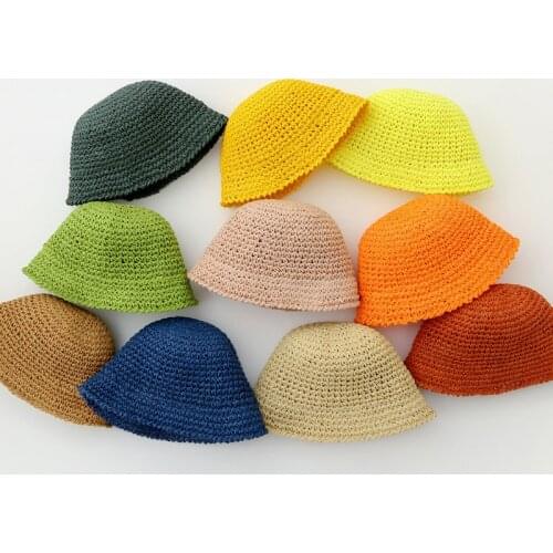 Summer Baby Solid Color Straw Hats Kids Boys Girls Outdoor Sun Hats Lovely Beach Caps