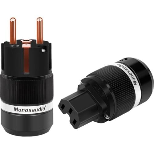 Monosaudio E100/F100 99.998% Pure Copper AC Power Plug Schuko Electri jack Hifi EUR Power Plug IEC Connectors supply cable plug
