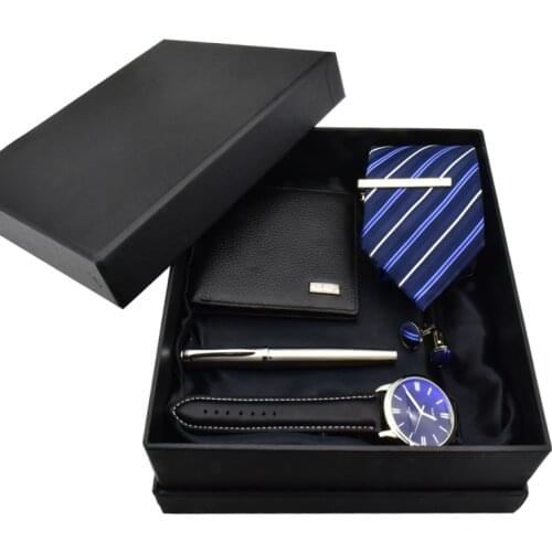 Mens Quartz Watches Large Dial Leather Strap Business Fashion Simple Watch Tie Wallet Pen Premium Gift Box Wristwatch Clocks