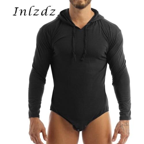 Mens Lingerie Sexy Bodysuit Long Sleeves Press Crotch Hoodie Full Bodysuit Romper Pajamas diaper Lovers Age Players Sexy Costume