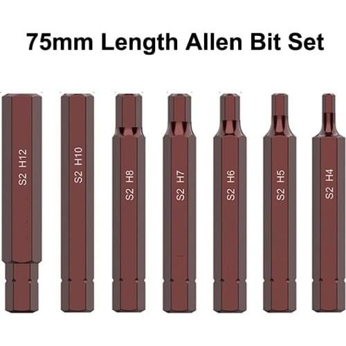 7pcs Allen Wrench Drill Bit Set S2 Steel Impact Hex Bit Set 30mm/75mm Length Hex Key Screwdriver Bit with Magnetic Tip