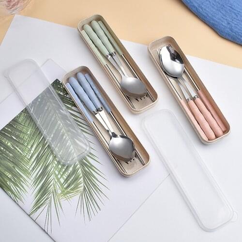 3-in-1 Stainless Steel Fork Spoon Chopsticks Set Travel Set With Plastic Case Travel Ourdoor Camping Cutlery Tools Portable
