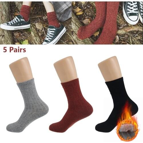 5 Pairs Winter Wamer Women Thicken Thermal Wool Cashmere Snow Socks Hosiery Snow Boot Ladies Socks Xmas Christmas Gift