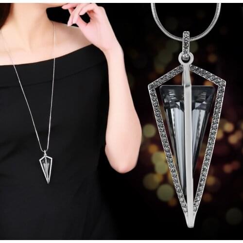 New Crystal Long Necklace For Women Fashion Jewelry Geometric Rhinestone Sweater Chain Necklaces Pendants Collares Mujer Bijoux