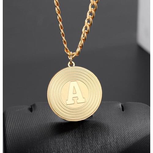 Personalized Custom Cut Out Initial Disc Necklace Single Initial Necklace Stainless Steel Circle Z-A Letter Jewelry Gift for Mom