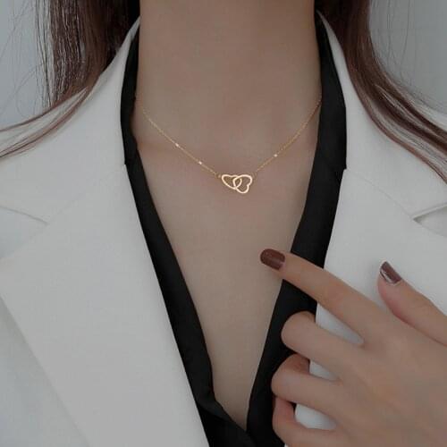 New Two Heart Shaped Necklaces Female Exquisite Geometric Shape Choker Birthday Gift For Ladies Fashion Jewelry SNK029