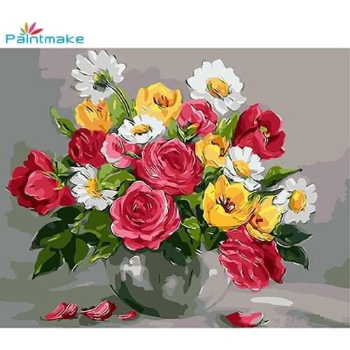 Paintmake Flowers DIY Painting By Numbers no frame Red Rose Oil Hand Painted on Canvas Art gift For Home Decor GX9445 40*50cm