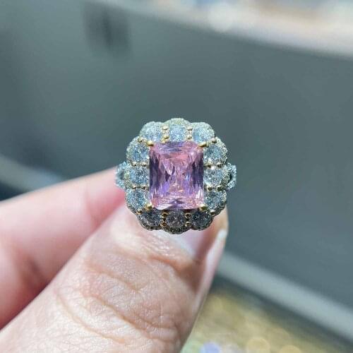 QTT Luxury Square Open Rings Pink Cubic Zirconia Europe America Fashion Wedding Party Jewelry For Women Anniversary Gift