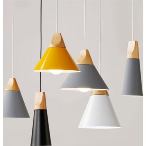 COLORFUL single lamps Pendant Lights Wood And Aluminum Restaurant Bar Coffee Dining Room LED Hanging Light Fixture