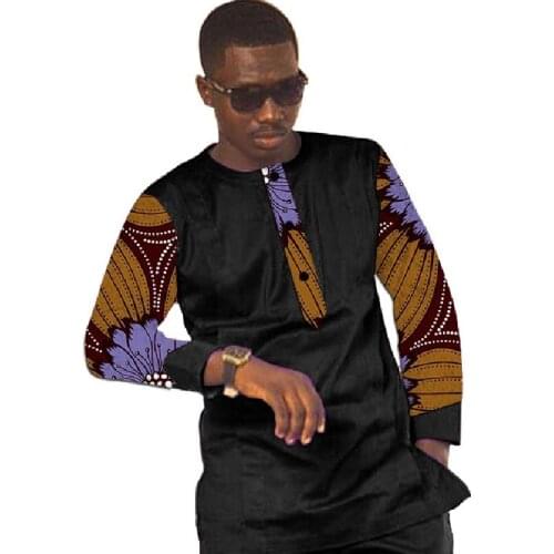 African print shirts mens Ankara outfit fashion patchwork dashiki groom tops black shirts custom made Africa clothing