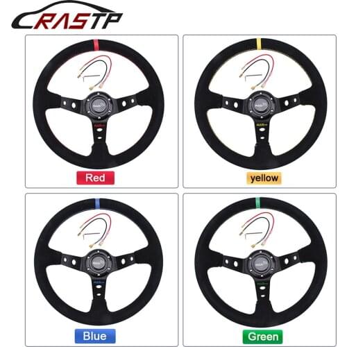 RASTP-Universal 14 inch 350mm Modified Suede Leather Steering Wheel Automobile Deep Corn Drifting Race Steering Wheel RS-STW025
