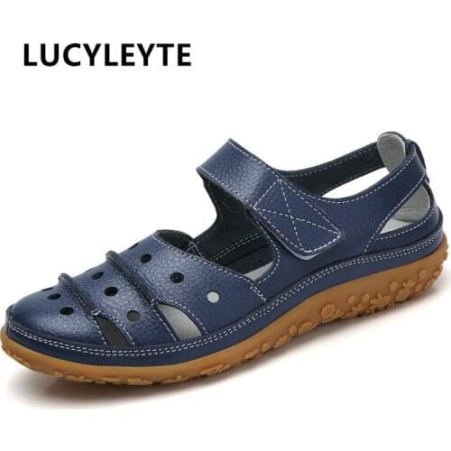 Womens Sandals 2020Summer New Leather Handmade Ladies Shoes Leather Sandals Womens Flat Sandals Retro Style Mother Shoes