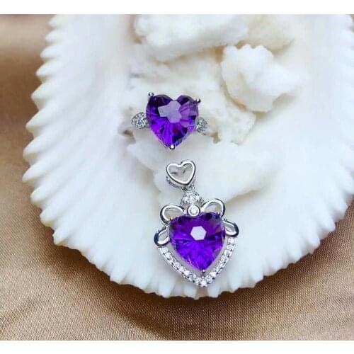 Shilovem 925 sterling silver Piezoelectricity amethyst Rings pendants fine Jewelry send necklace new wedding mtzj1010z10103agz