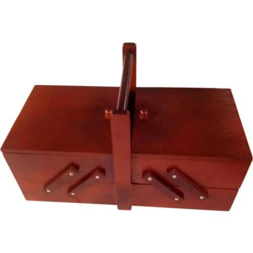 Storage Vintage Wooden Sewing Box Cantilevered Travel Organizer Large Capacity With Handle Cosmetic Case Portable Home Shabby