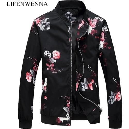 Plus Size M-6XL Mens Jacket 2019 Autumn New Fashion Printing Jackets Men Stand Collar Flower Casual Slim Fit Jackets And Coats