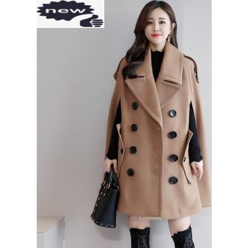 England Style Women Winter Wool Cloak Coat Batwing Sleeve Double Breasted Blends Outerwear Warm Windbreaker Woolen Cape Coats