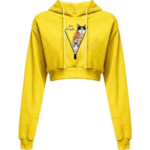 Women Hoodies Casual Sports Pullover Navel Tops Cat and Dog Print Drawstring Ultra Spring Autumn Ladies Clothing 10 Colors