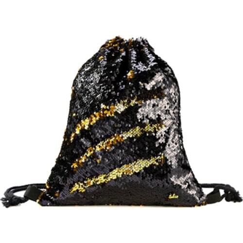 Women Girls Reversible Sequin Backpack Large Capacity Drawstring Dance Bag d88
