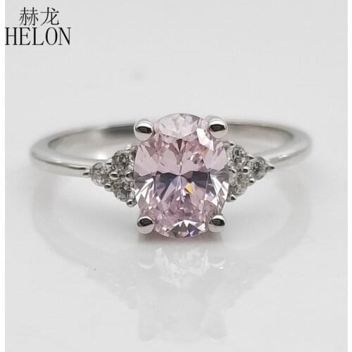 HELON Sterling Silver 925 Oval 6x8mm Genuine AAA Graded Cubic Zirconia Wedding Anniversary Ring Band Women Trendy Fine Jewelry