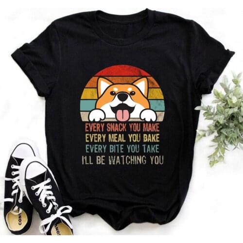 ZOGANKIN Kawaii Cute Shiba Inu Doge Print Women Chic Black Tops Tees Summer Korean Streetwear Aesthetic Harajuku T-Shirt