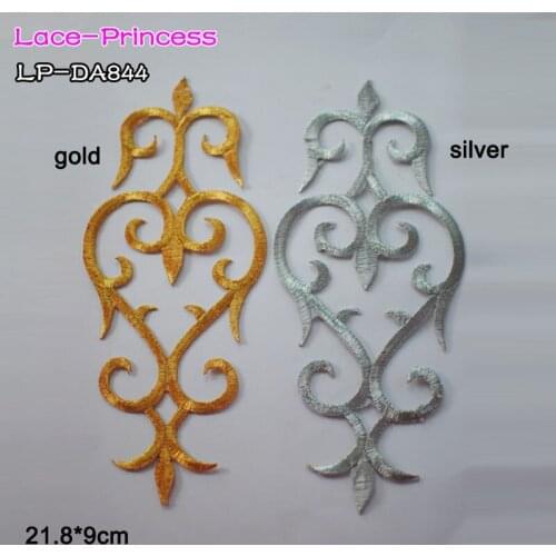 10 PCS 21.5X9CM gold ribbon polyester embroider DIY lace patches Lace flowers Applique Garment accessories LP-DA844