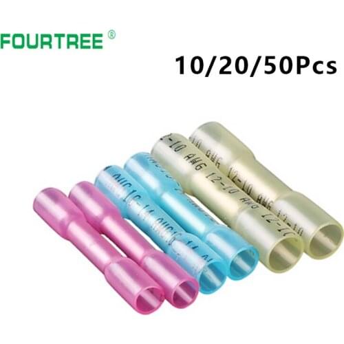 10/20/50Pcs Heat Shrink Tube Insulated Quick Wire Connector AWG22-10 Cable Crimp Butt Waterproof Fasten Terminal BHT1.25/2/5