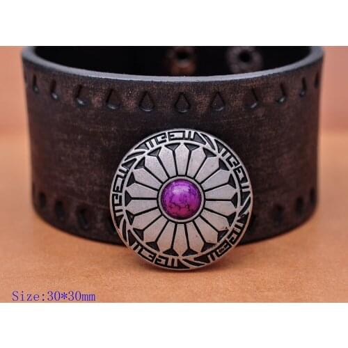 10pc 30X30mm Western PURPLE Turquoise Floral Cowboy Horse Bridle Saddles Tacks Repair Leathercraft Conchos screwback