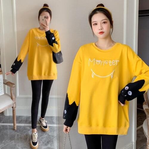 268# 2021 Autumn Korean Fashion Maternity Hoodies Large Size Loose Sweatshirt Clothes for Pregnant Women Pregnancy Tops Shirts