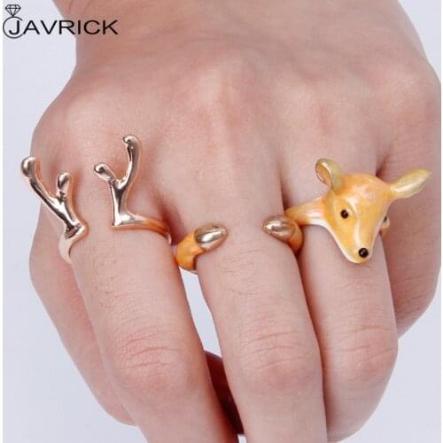 3 PCS/Set Stack Enamel Squirrel Elk Swan Animal Ring For Women Open Cuff Rings Set
