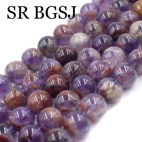 Free Shipping BGSJ 12mm Fashion Purple Phantom Quartz Round Genuine Stone Loose Beads Strand 15"