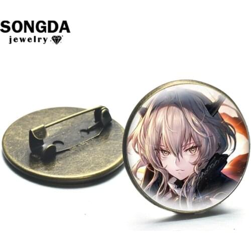 Anime Figure Brooches Spiel Arknights Silver Bronze Plated Glass Round Cartoon Metal Lapel Pins Button Badges Decorative Jewelry