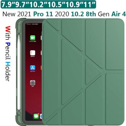 TPU Case For iPad 10.2 2020 2019 Case With Pencil Holder Smart Cover Fo 2021 iPad m1 Pro 11 2021 Air 2 1 9.7"2018 5th/6th Air 4