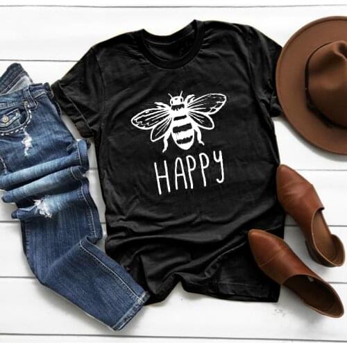 Happy Bee Kawaii Cartoon Short Sleeve T-shirt Women Casual animals Tops Female Tee Summer Cute Women T-shirts Tops Clothes