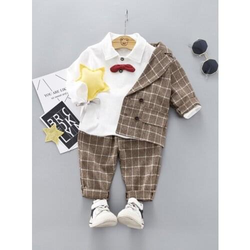 2020 Toddler Boys Plaid British Stylish Suits Long-sleeved Trousers Autumn Formal Sets Baby Kids Costume Gentle Fashion Wear