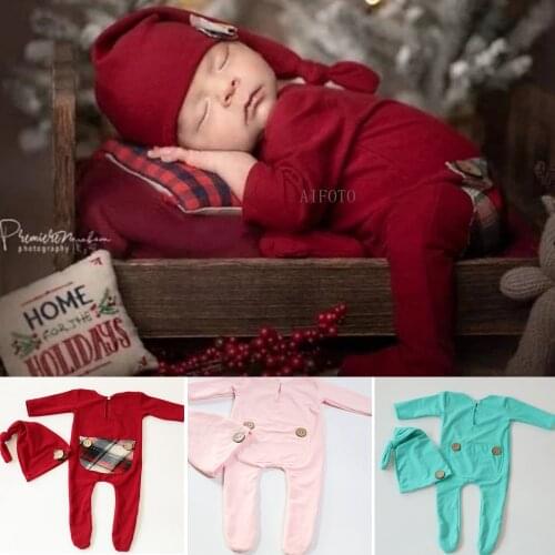 2020 New Born Baby Girl Boy Photo Props Romper+Hat 2 Pcs/set, Newborn Photography Outfits+Hats ,Unisex Photo Booth Props Clothes