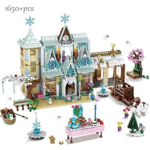 Disney rincess Castle Frozen Movie Elsa Magical Ice Castle girls Building Blocks Bricks Toys Princess Castle Anna Girls Friends