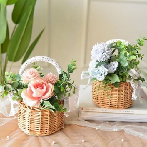 Flower Basket Lace Design Ornamental with Handle Picnic Foods Storage Basket for Hiking Storage Baskets Organization