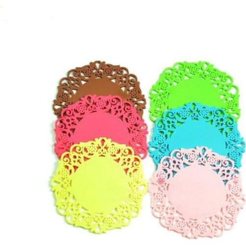 Beautiful Flower Shaped Colored Silicone Round Table Heat Resistant Mat Cup Coffee Coaster Cushion Placemat Pad LX4773